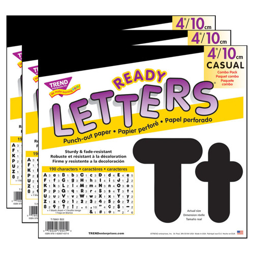 Trend Black 4-Inch Casual Uppercase/Lowercase Combo Pack Ready Letters, 182 Per Pack, 3 Packs T-79901-3