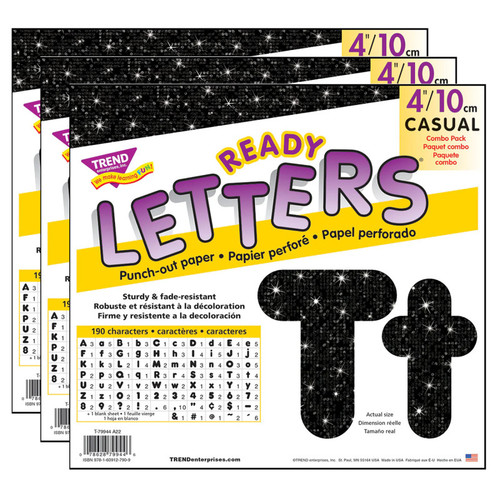 Trend Black Sparkle 4" Casual Combo Ready Letters, 3 Packs T-79944-3