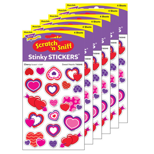 Trend Sweet Hearts/Cherry Mixed Shapes Stinky Stickers, 72 Per Pack, 6 Packs T-83040-6