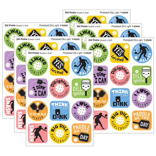 Trend Pickleball Pride, Dill Pickle Scent Scratch 'N Sniff Stinky Stickers, 48 Per Pack, 6 Packs T-83049-6