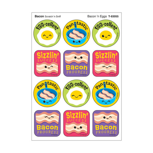 Trend Bacon 'N Eggs, Bacon Scent Scratch 'N Sniff Stinky Stickers, Pack Of 48 T-83055