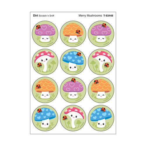 Trend Merry Mushrooms, Dirt Scent Scratch 'N Sniff Stinky Stickers, Pack Of 48 T-83448