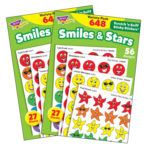 Trend Smiles & Stars Stinky Stickers Variety Pack, 648 Per Pack, 2 Packs T-83905-2