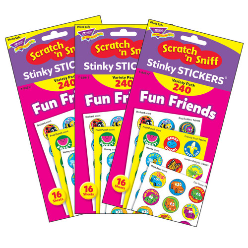 Trend Fun Friends Stinky Stickers Variety Pack, 240 Per Pack, 3 Packs T-83917-3