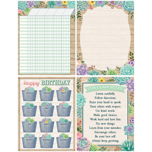 Teacher Rustic Bloom Succulents, 4 Chart Set TCR32367