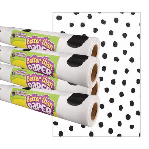 Teacher Black Painted Dots On White Better Than Paper Bulletin Board Roll, 4' X 12', Pack Of 4 TCR32433