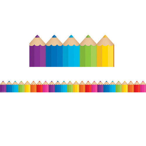 Teacher Colored Pencils Die-Cut Border Trim, 35 Feet TCR3496
