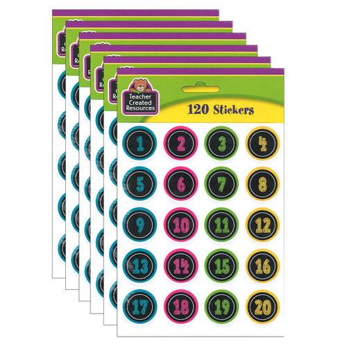 Teacher Chalkboard Brights Numbers Stickers, 120 Per Pack, 6 Packs TCR3841-6