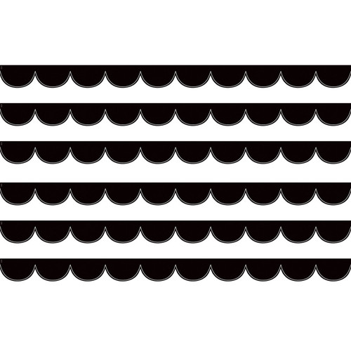Teacher Black With White Scalloped Die-Cut Border Trim, 35 Feet Per Pack, 6 Packs TCR3953-6