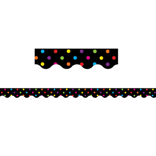 Teacher Multicolor Dots On Black Scalloped Border Trim, 35 Feet TCR4648