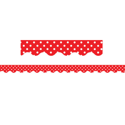 Teacher Red Polka Dots Scalloped Border Trim, 35 Feet TCR4665