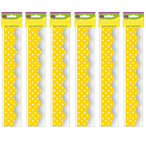 Teacher Yellow Mini Polka Dots Border Trim, 35 Feet Per Pack, 6 Packs TCR4668-6