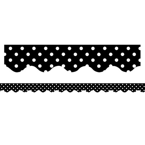 Teacher Black Polka Dots Scalloped Border Trim, 35 Feet TCR4671