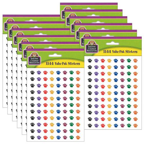 Teacher Colorful Paw Prints Mini Stickers Valu-Pak, 1144 Per Pack, 6 Packs TCR4742-6