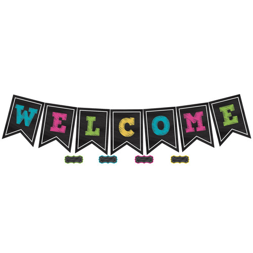Teacher Chalkboard Brights Pennants Welcome Bulletin Board Display TCR5614