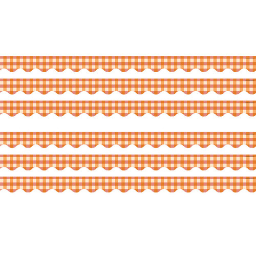 Teacher Orange Gingham Scalloped Border Trim, 35 Feet Per Pack, 6 Packs TCR5999-6