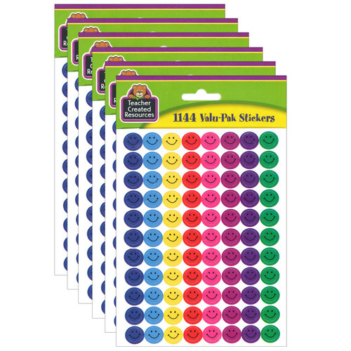 Teacher Mini Happy Face Stickers Valu-Pak, Multi Color, 1,144 Per Pack, 6 Packs TCR6633-6