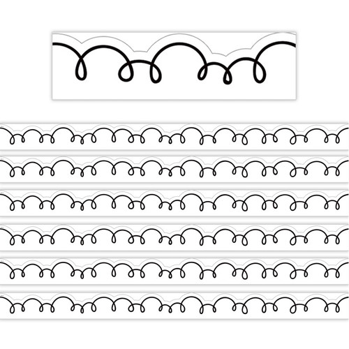 Teacher White With Black Squiggles Die-Cut Border Trim, 35 Feet Per Pack, 6 Packs TCR6809-6