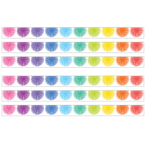 Teacher Colorful Poms Scalloped Die-Cut Border Trim, 35 Feet Per Pack, 6 Packs TCR6919-6