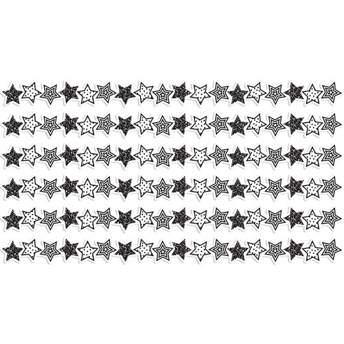 Teacher Black And White Stars Die-Cut Border Trim, 35 Feet Per Pack, 6 Packs TCR6939-6
