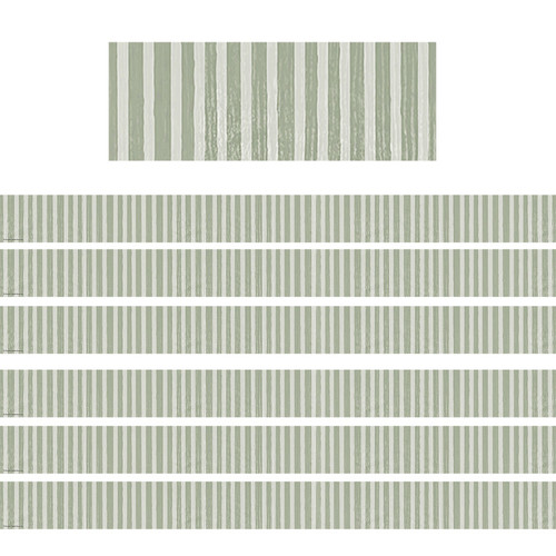 Teacher Classroom Cottage Sage Green Stripes Straight Border Trim, 35 Feet Per Pack, 6 Packs TCR7179-6