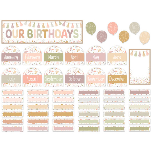 Teacher Terrazzo Tones Our Birthdays Mini Bulletin Board Set, 56 Pieces TCR7208