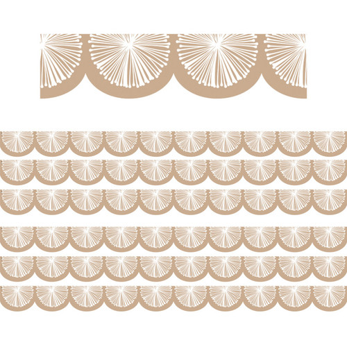 Teacher Natural Poms Scalloped Die-Cut Border Trim, 35 Feet Per Pack, 6 Packs TCR7215-6