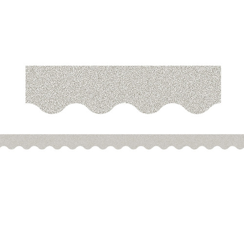 Teacher Silver Glitz Scalloped Border Trim, 35 Feet TCR77017