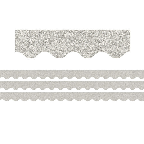Teacher Silver Glitz Scalloped Border Trim, 35 Feet Per Pack, 3 Packs TCR77017-3