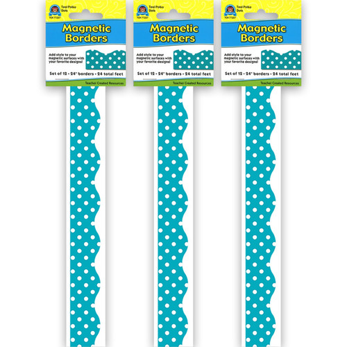 Teacher Teal Polka Dots Magnetic Border, 24 Feet Per Pack, 3 Packs TCR77257-3