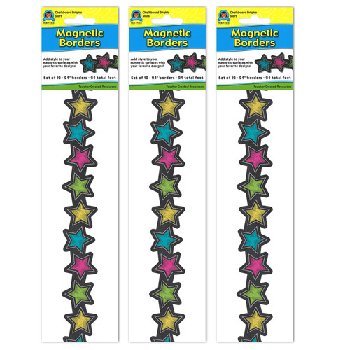 Teacher Chalkboard Brights Stars Magnetic Border, 24 Feet Per Pack, 3 Packs TCR77313-3