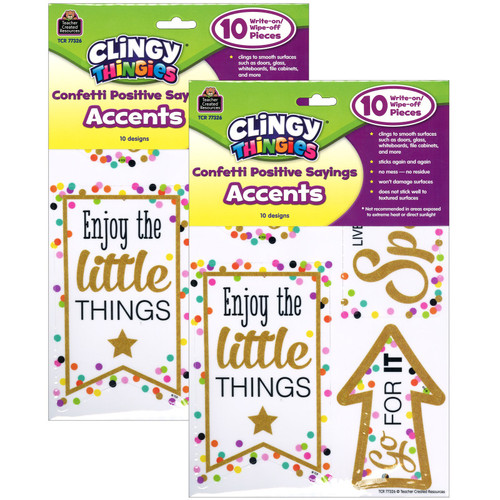 Teacher Clingy Thingies Confetti Positive Sayings Accents, 10 Pieces Per Pack, 2 Packs TCR77326-2