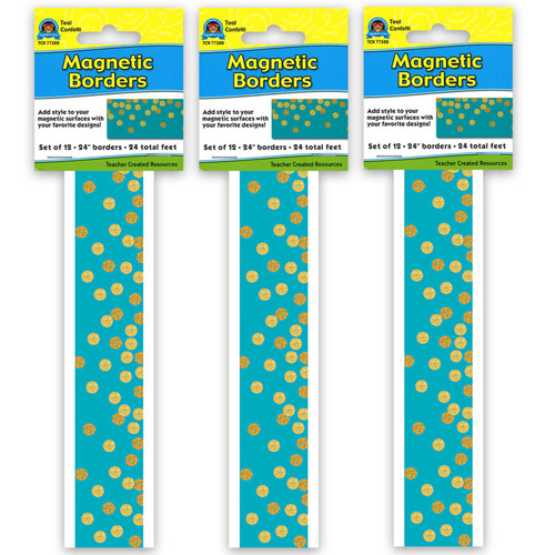 Teacher Teal Confetti Magnetic Border, 24 Feet Per Pack, 3 Packs TCR77389-3
