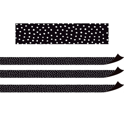 Teacher Black With White Painted Dots Magnetic Border, 24 Feet Per Pack, 3 Packs TCR77565-3