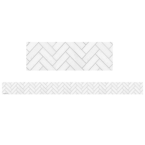Teacher Modern Farmhouse White Herringbone Straight Border Trim, 35 Feet TCR8514