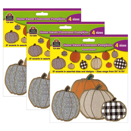 Teacher Home Sweet Classroom Pumpkins Accents, Assorted Sizes, 57 Per Pack, 3 Packs TCR8553-3
