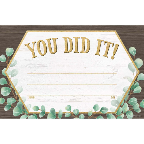 Teacher Eucalyptus You Did It! Awards, Pack Of 30 TCR8694
