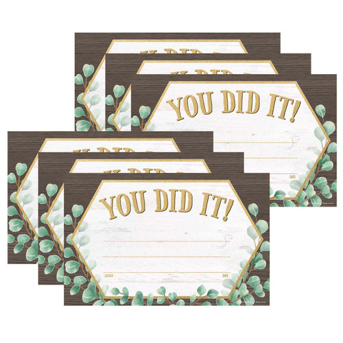Teacher Eucalyptus You Did It! Awards, 30 Per Pack, 6 Packs TCR8694-6