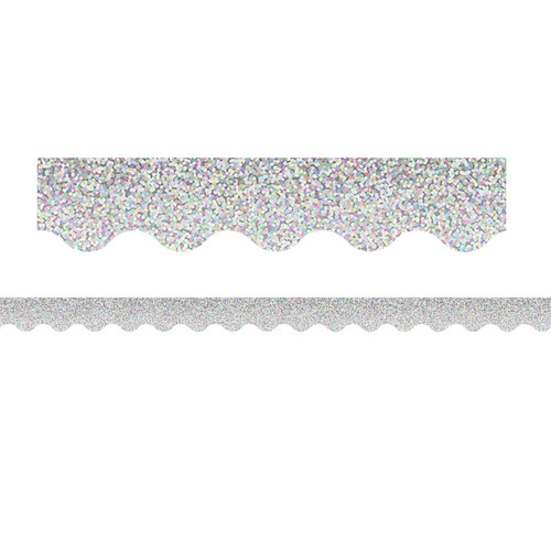 Teacher Silver Sparkle Scalloped Border Trim, 35 Feet TCR8765