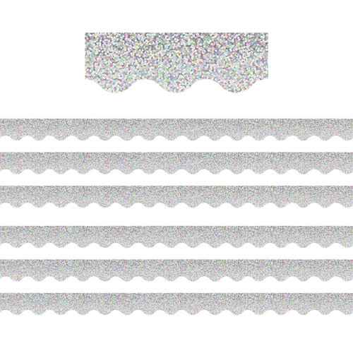 Teacher Silver Sparkle Scalloped Border Trim, 35 Feet Per Pack, 6 Packs TCR8765-6