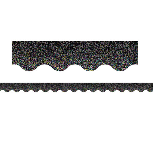 Teacher Black Sparkle Scalloped Border Trim, 35 Feet TCR8766