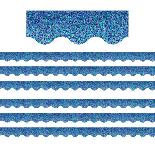 Teacher Blue Sparkle Scalloped Border Trim, 35 Feet Per Pack, 6 Packs TCR8794-6