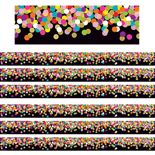 Teacher Colorful Confetti On Black Straight Border Trim, 35 Feet Per Pack, 6 Packs TCR8797-6