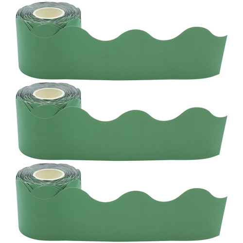 Teacher Eucalyptus Green Scalloped Rolled Border Trim, 50 Feet Per Roll, Pack Of 3 TCR8940-3