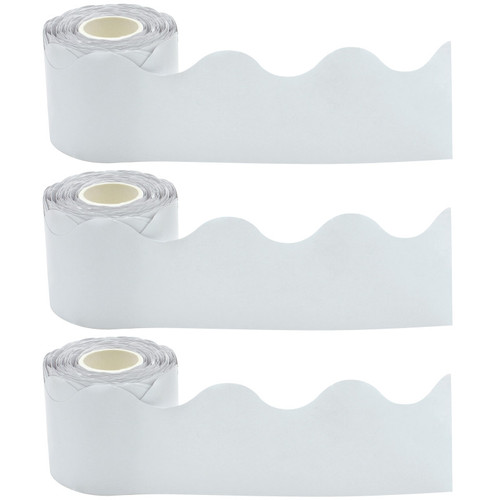 Teacher White Scalloped Rolled Border Trim, 50 Feet Per Roll, Pack Of 3 TCR8942-3