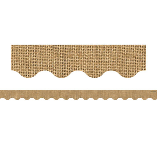 Teacher Burlap Design Scalloped Rolled Border Trim, 50 Feet TCR8956
