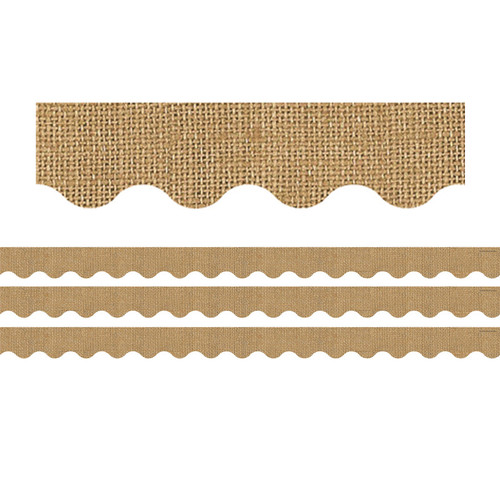 Teacher Burlap Design Scalloped Rolled Border Trim, 50 Feet Per Roll, 3 Rolls TCR8956-3