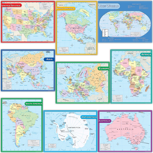 Teacher Map Charts Set, Set Of 9 TCR9689