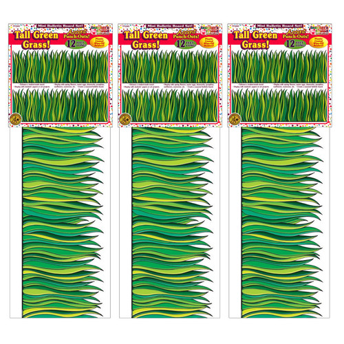 Scholastic Tall Green Grass Jumbo Border, 8.5" Tall, 12 Feet Per Pack, 3 Packs TF-3302-3