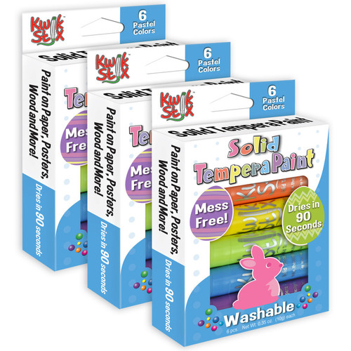 Kwik Tempera Paint Sticks Easter Edition, Pastel Colors, 6 Per Pack, 3 Packs TPG679-3